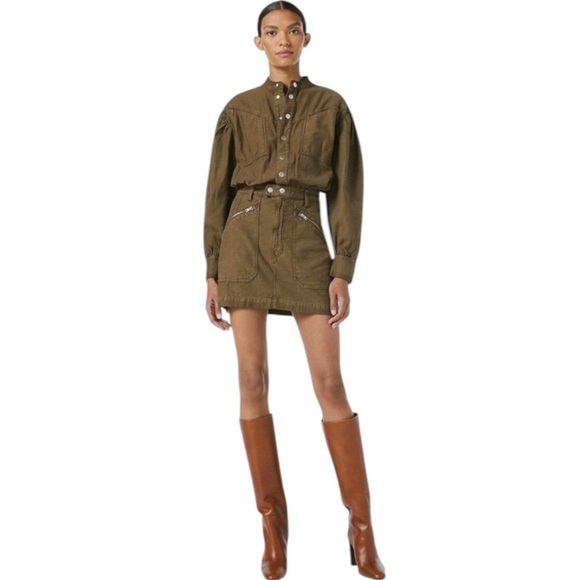 FRAME MOTO ZIP SNAP FRONT WASHED ARMY GREEN  DRESS SIZE SMALL - Picture 1 of 16